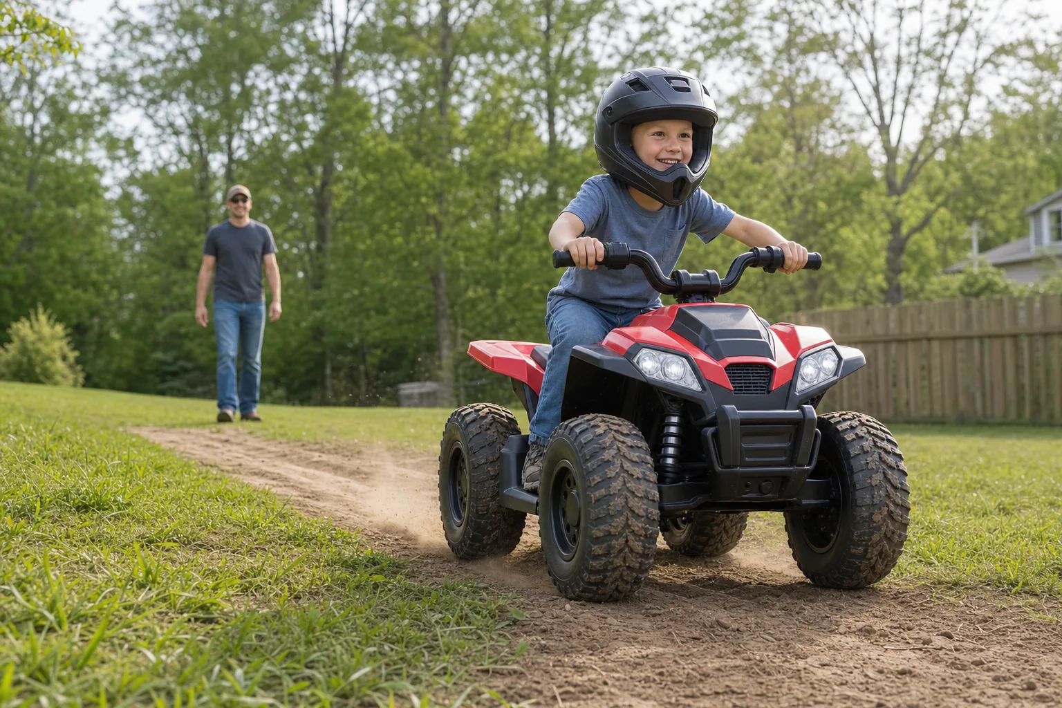 Editorial image representing Huffy Torex 24V Ride-On ATV in use