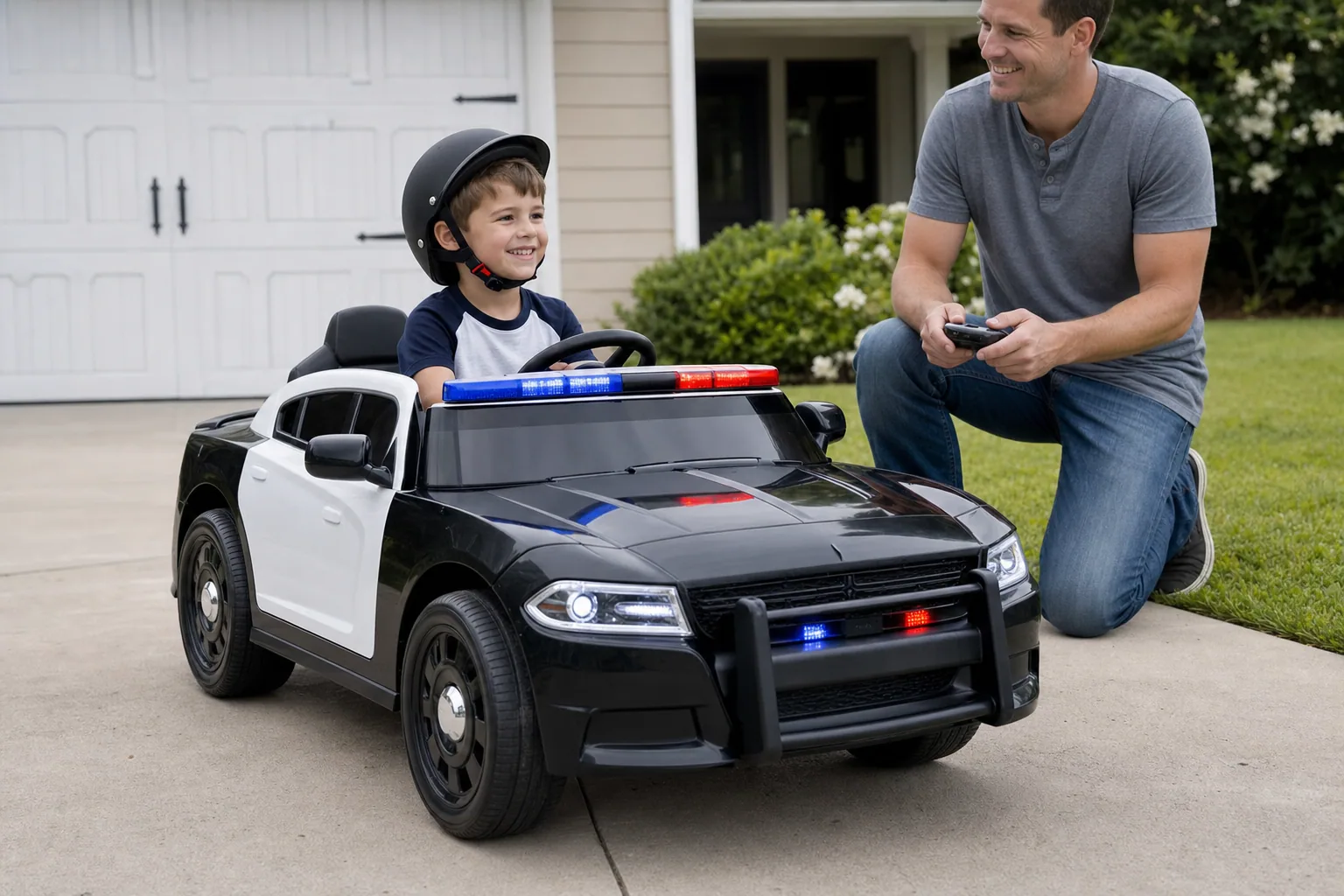 Editorial image representing Kid Trax Dodge Charger Police Car in use