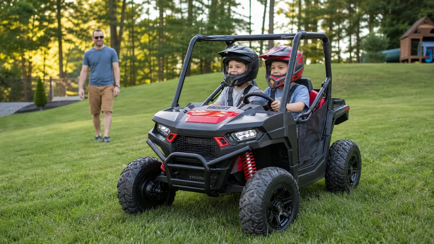 Editorial image representing Peg Perego Polaris Ranger RZR in use