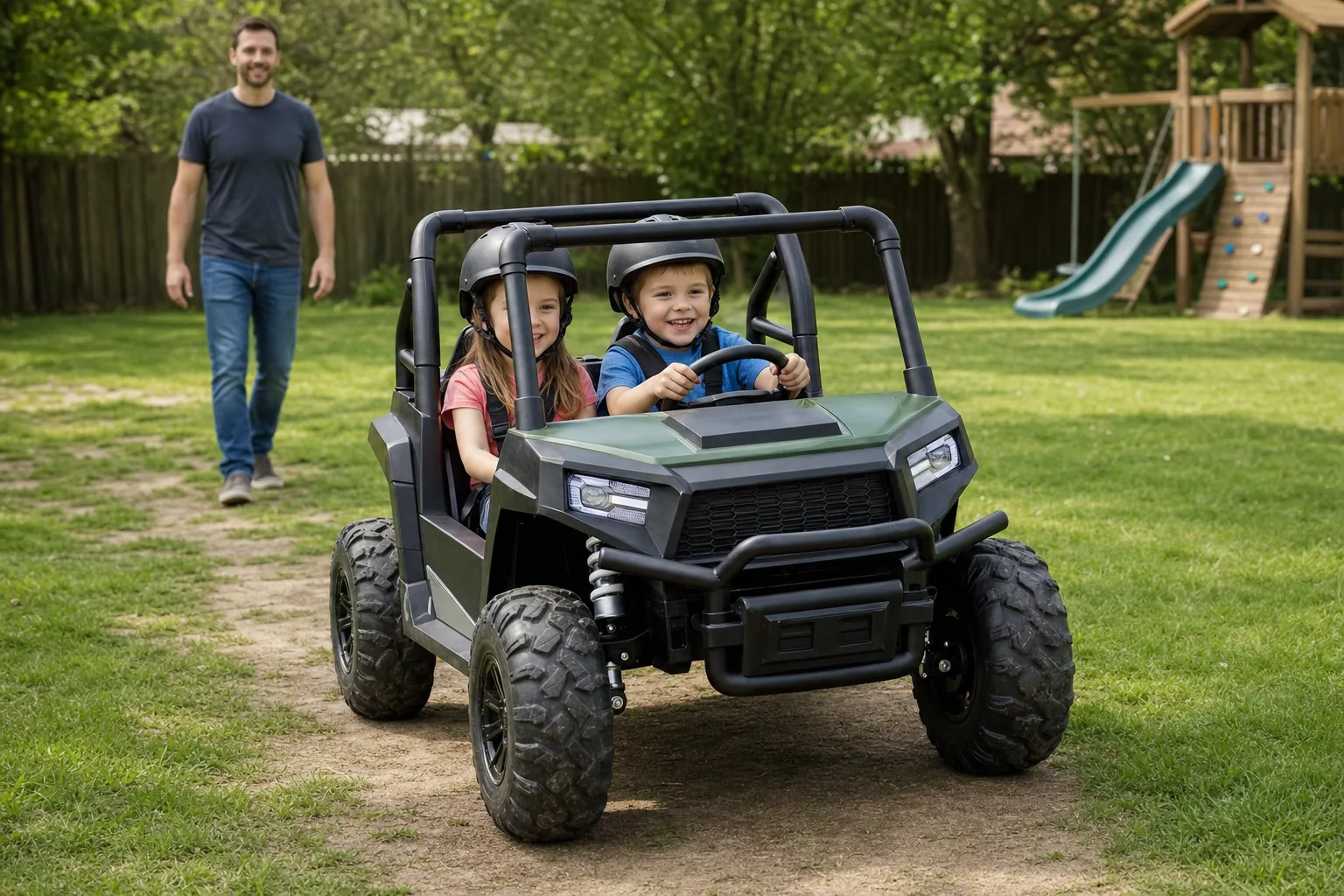 Editorial image representing Ryder Toys 24V Renegade UTV in use
